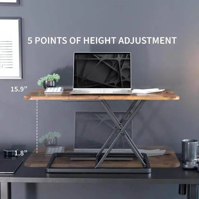 Alt view image 5 of 7 - Ultra-Slim 32 Inch Single Top Height Adjustable Standing Desk Riser, Compact Sit Stand Desktop Converter for Monitor or Laptop, Vintage Brown, DESK-V032JN