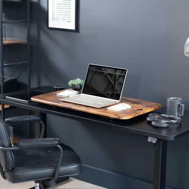 Alt view image 6 of 7 - Ultra-Slim 32 Inch Single Top Height Adjustable Standing Desk Riser, Compact Sit Stand Desktop Converter for Monitor or Laptop, Vintage Brown, DESK-V032JN
