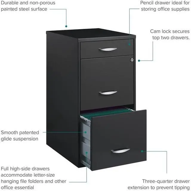 Alt view image 7 of 7 - 3 Drawers 27.32" Vertical Charcoal Metal Filing Cabinet Lockable Pre-Assembled Stationary Letter Size for Home, Office