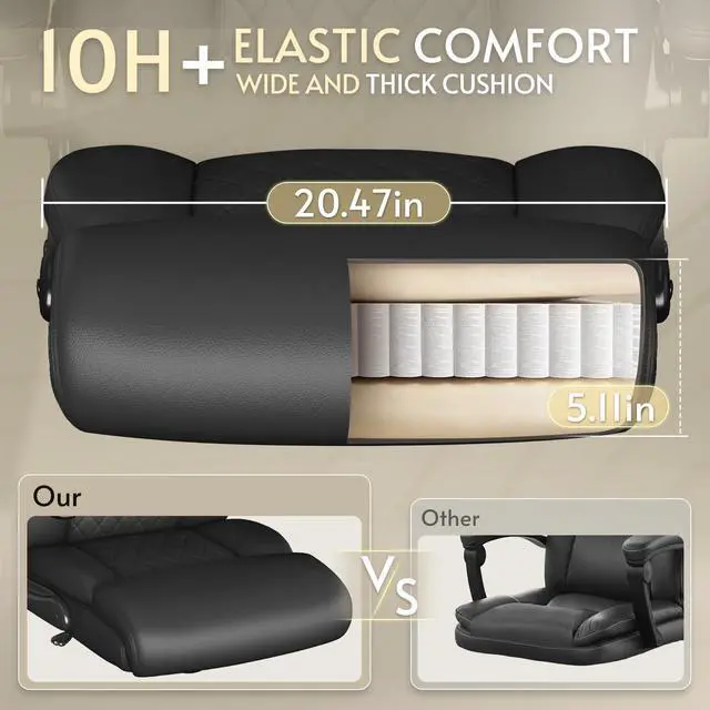 Alt view image 6 of 7 - Office Chair,Big and Tall Office Chair,Home Desk Computer Chair, Executive Leather Computer Chair with Lumbar Support& Flip-Up Arms, Rocking Function Swivel Chair for Home Office,Black