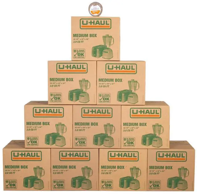 Main image of Medium Moving Boxes - Pack of 10 Boxes with Handles - 18 x 18 1/8 x 16- Bonus Roll of Tape Included