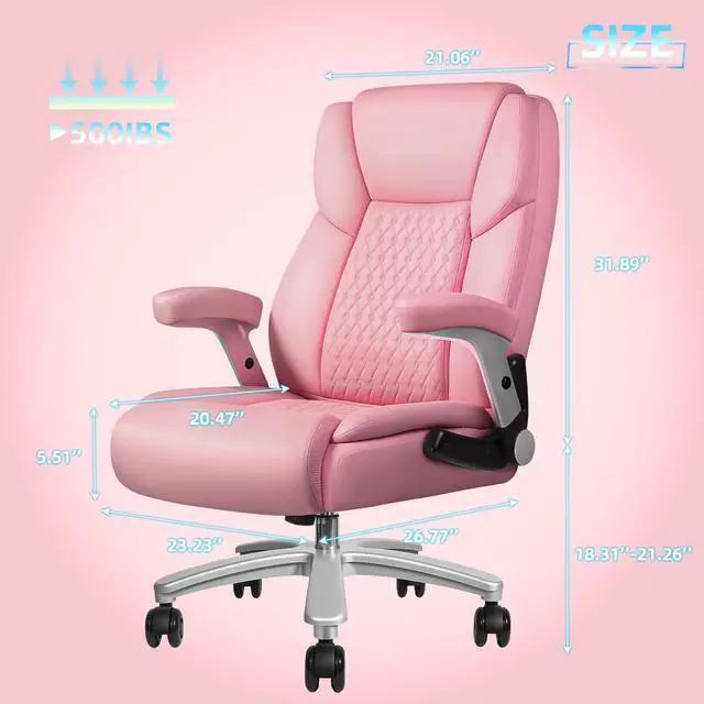 Alt view image 3 of 7 - 600lbs Big and Tall Office Chair with Flip up Armrest, Large Heavy Duty Chair with Ergonomic Lumbar Support, xecutive Office for Heavy People with Quiet Rubber Wheel (Pink)