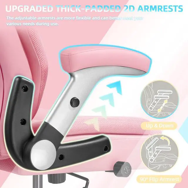Alt view image 6 of 7 - 600lbs Big and Tall Office Chair with Flip up Armrest, Large Heavy Duty Chair with Ergonomic Lumbar Support, xecutive Office for Heavy People with Quiet Rubber Wheel (Pink)