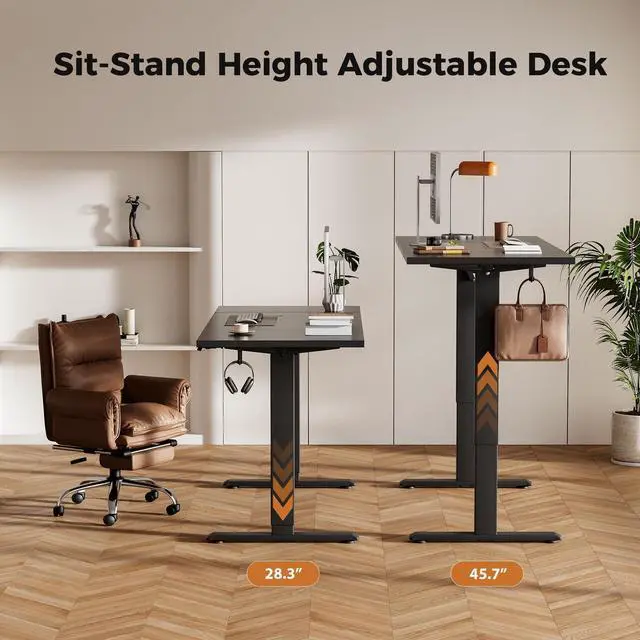 Alt view image 3 of 7 - Electric Height Adjustable Standing Desk, 55 Inch, Black | Smooth Height Adjustment, Memory Presets, Hooks, Stable Steel Frame,154 lbs Capacity, Easy Assembly, Splice Board