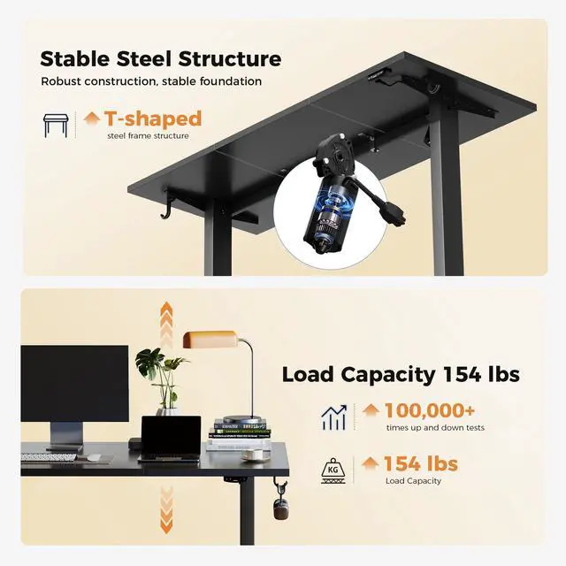 Alt view image 4 of 7 - Electric Height Adjustable Standing Desk, 55 Inch, Black | Smooth Height Adjustment, Memory Presets, Hooks, Stable Steel Frame,154 lbs Capacity, Easy Assembly, Splice Board