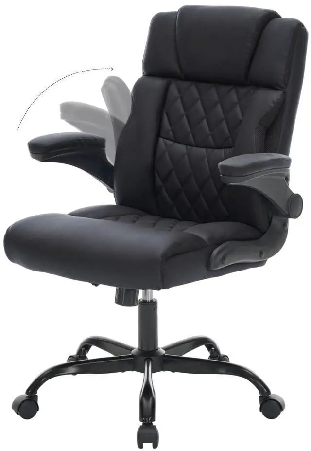 Main image of Ergonomic Office Chair, Executive Desk Chair with Flip-up Armrest, Swivel Computer Task Chair with Wheels for Home Office, Small Black Gaming Chair with Adjustable Rocking Function
