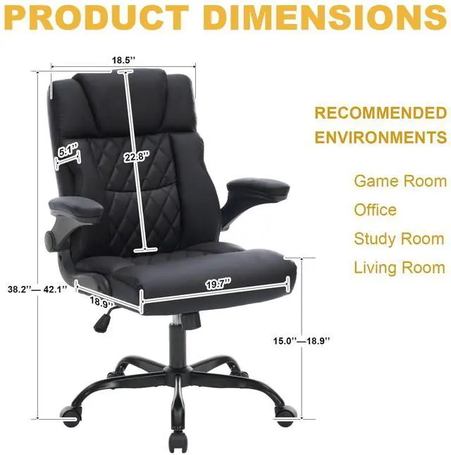Alt view image 3 of 7 - Ergonomic Office Chair, Executive Desk Chair with Flip-up Armrest, Swivel Computer Task Chair with Wheels for Home Office, Small Black Gaming Chair with Adjustable Rocking Function