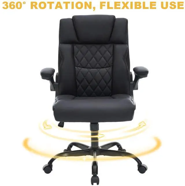 Alt view image 7 of 7 - Ergonomic Office Chair, Executive Desk Chair with Flip-up Armrest, Swivel Computer Task Chair with Wheels for Home Office, Small Black Gaming Chair with Adjustable Rocking Function