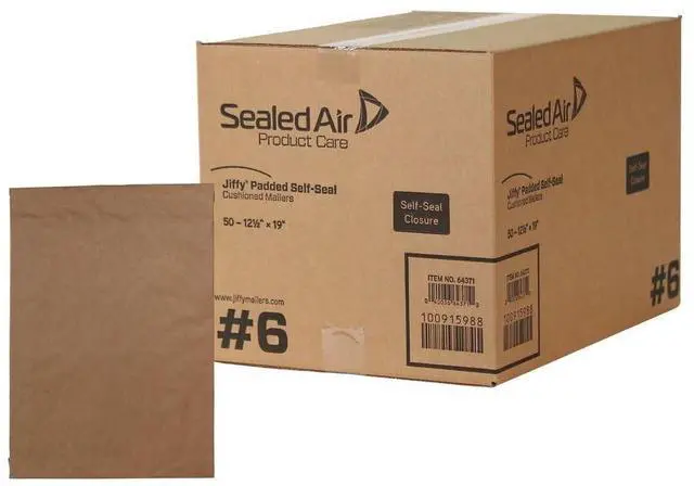 Main image of Jiffy Padded Shipping Mailers, Case of 50, Self Seal Heavy Duty Recycled Cushioned Mailing Envelope, #6-12.5" x 19", Kraft