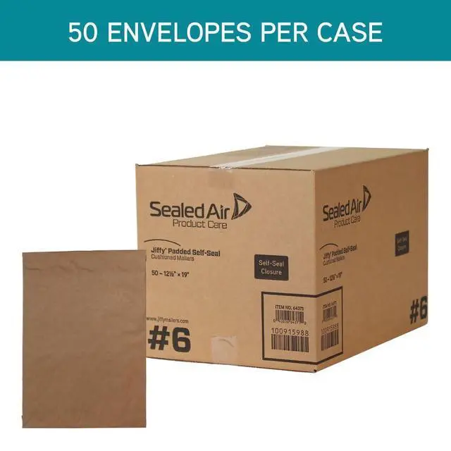 Alt view image 5 of 7 - Jiffy Padded Shipping Mailers, Case of 50, Self Seal Heavy Duty Recycled Cushioned Mailing Envelope, #6-12.5" x 19", Kraft