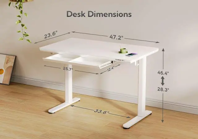 Alt view image 5 of 7 - Wireless Charging Glass Standing Desk with Drawers 48×24 Inch | Tempered One-Piece Glass Top, Ergonomic, Smooth Height Adjustment, 3 Memory Presets, Super White