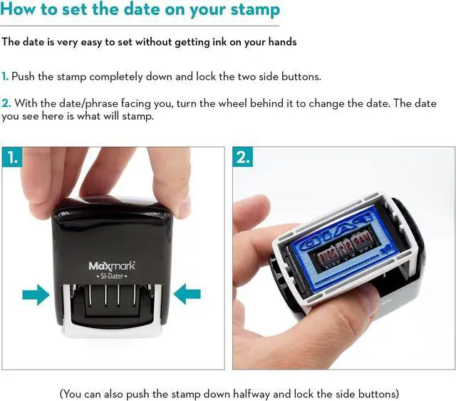 Alt view image 5 of 5 - MaxMark Office Date Self Inking Stamp with 2-Line Custom Text - 1" x 1-5/8 - 2-Color Blue/Red Ink