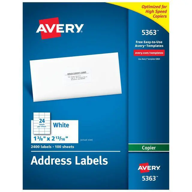 Main image of ® Printable Address Labels for Copiers, 1-3/8" x 2-13/16", White, 2,400 Blank Mailing Labels (05363)