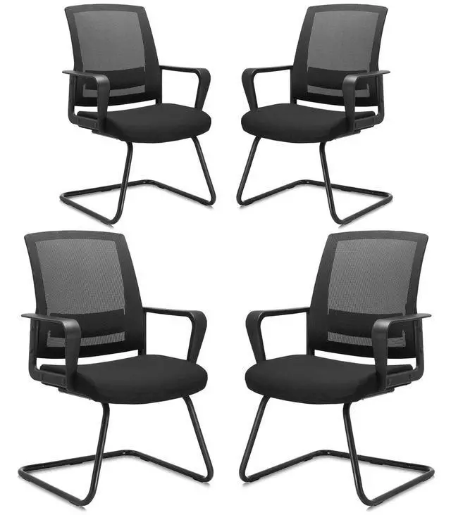 Main image of Waiting Room Chairs with Armrests and Adjustable Lumbar Support, Breathable Mesh Back Desk Chair No Wheels, Office Guest Chairs & Reception Chair for Conference Room, Black, 4PK