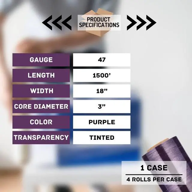 Alt view image 3 of 7 - PSBM Tinted Purple Plastic Stretch Film/Wrap 18" x 1500' 47 GA 4 Rolls | Stretch Wrap, Heavy Duty Plastic Film, Industrial Strength Shrink Packaging for Moving, Packing, Shipping, Warehouse Storage