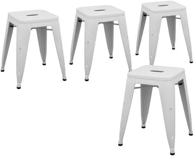 Main image of 18 Inch Stackable Metal Stools Industrial Short Stools Backless Barstools Classroom Chairs Metal Dining Chairs Set of 4 for Kitchen, School & Dining White
