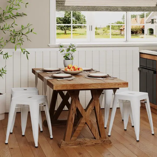 Alt view image 2 of 7 - 18 Inch Stackable Metal Stools Industrial Short Stools Backless Barstools Classroom Chairs Metal Dining Chairs Set of 4 for Kitchen, School & Dining White