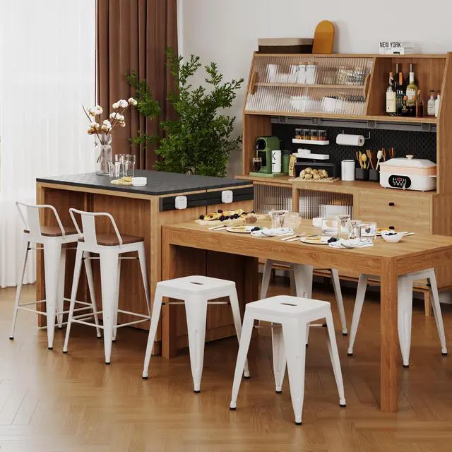 Alt view image 3 of 7 - 18 Inch Stackable Metal Stools Industrial Short Stools Backless Barstools Classroom Chairs Metal Dining Chairs Set of 4 for Kitchen, School & Dining White