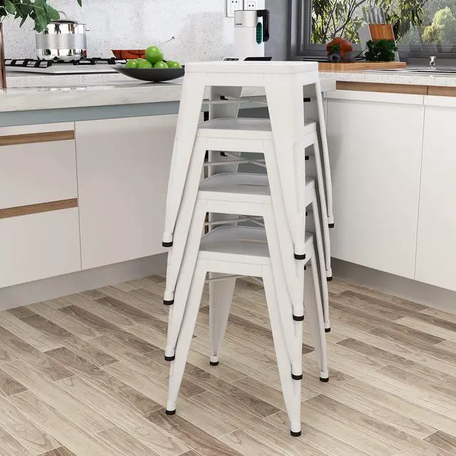 Alt view image 4 of 7 - 18 Inch Stackable Metal Stools Industrial Short Stools Backless Barstools Classroom Chairs Metal Dining Chairs Set of 4 for Kitchen, School & Dining White