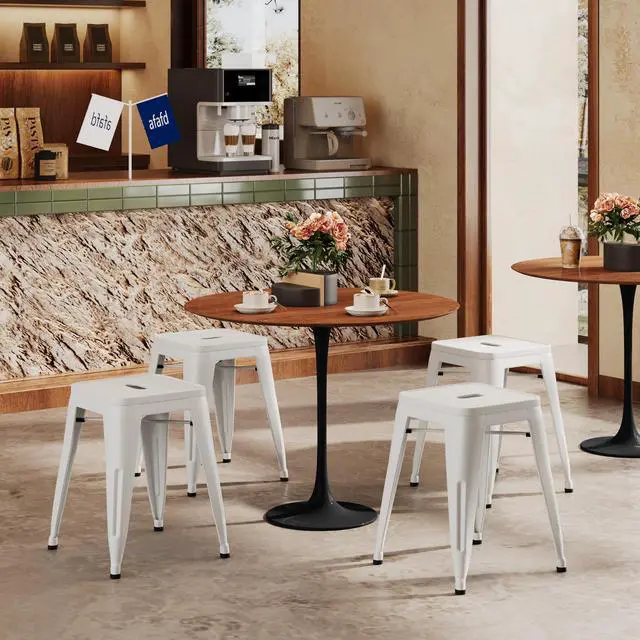 Alt view image 6 of 7 - 18 Inch Stackable Metal Stools Industrial Short Stools Backless Barstools Classroom Chairs Metal Dining Chairs Set of 4 for Kitchen, School & Dining White