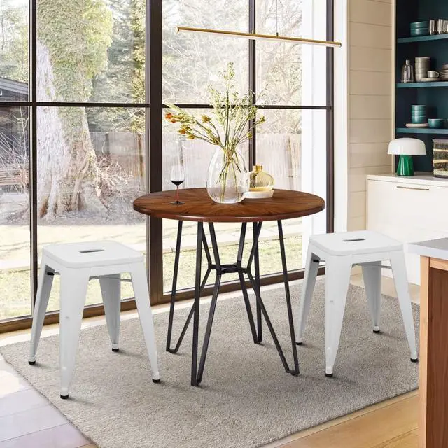 Alt view image 5 of 7 - 18 Inch Stackable Metal Stools Industrial Short Stools Backless Barstools Classroom Chairs Metal Dining Chairs Set of 4 for Kitchen, School & Dining White