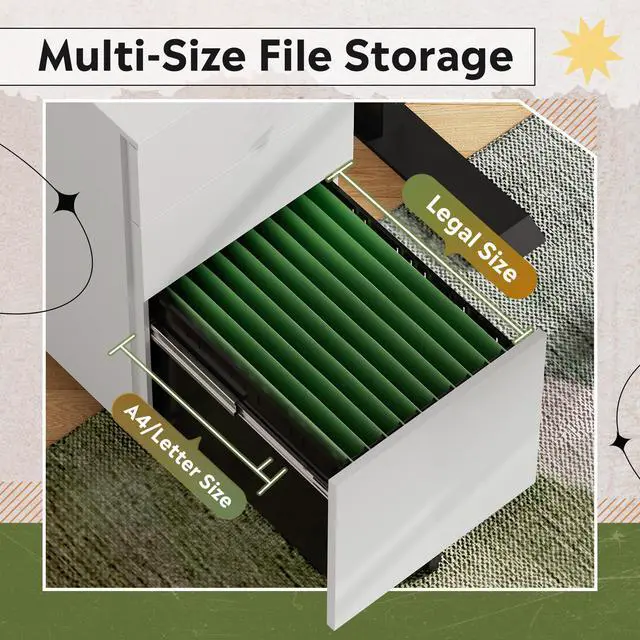 Alt view image 4 of 7 - 3 Drawer Slim File Cabinet with Lock, Fully Assembled | Under Desk Metal Filing Cabinet with Wheels for Home Office, Fits Legal/Letter/A4 File, - White