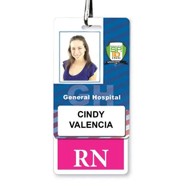 Alt view image 2 of 7 - 5 Pack - Pink RN Badge Buddy - Vertical - Heavy Duty Spill Proof & Tear Resistant Cards - Double Sided- Quick Role Identifier ID Buddies for Registered Nurse - Printed in The USA by