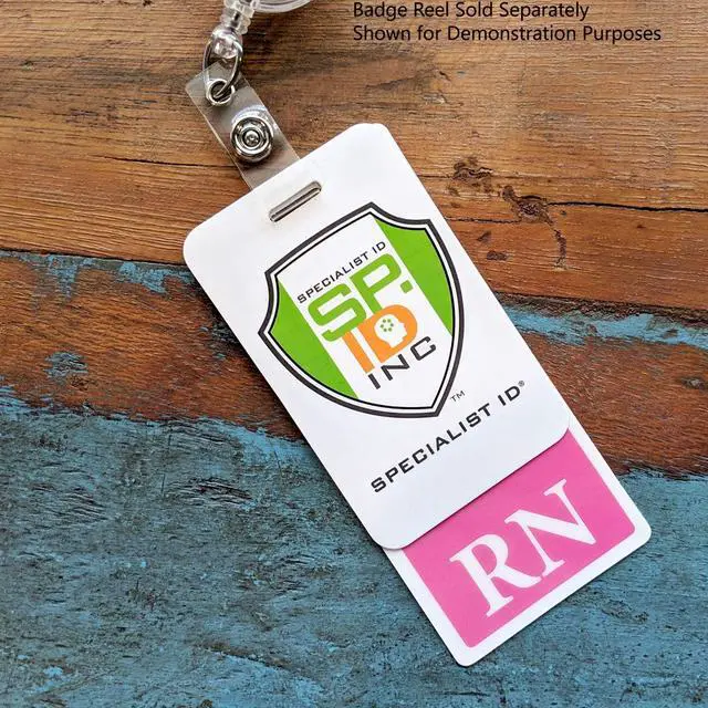 Alt view image 3 of 7 - 5 Pack - Pink RN Badge Buddy - Vertical - Heavy Duty Spill Proof & Tear Resistant Cards - Double Sided- Quick Role Identifier ID Buddies for Registered Nurse - Printed in The USA by
