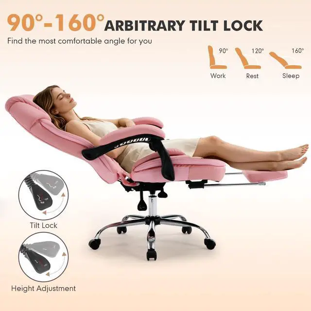 Alt view image 3 of 7 - Wide Comfy Office Desk Chair for Women with Lumbar Support Pink | Big Tall Computer Gaming Chair, Adjustable Lumbar Back Support, Wide Seat, Heavy Duty, Wheels, Faux Leather