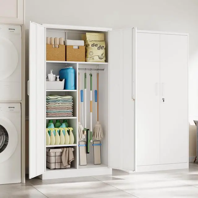 Alt view image 7 of 7 - Metal Locker,Steel Wardrobe Storage Cabinets with Lock Door,Clothing Coat Storage Freestanding for Office, Home, School, Employee,Gym,Fire Department (White)