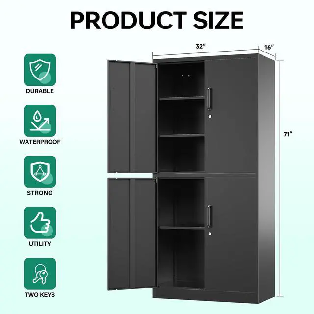 Alt view image 3 of 6 - Metal Storage Cabinet with Lock Door, Adjustable Shelf Steel Cabinets for Office, Home,Pantry,Kitchen,Garage Utility Cabinet (4 Door-Black)