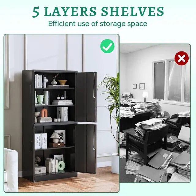 Alt view image 5 of 6 - Metal Storage Cabinet with Lock Door, Adjustable Shelf Steel Cabinets for Office, Home,Pantry,Kitchen,Garage Utility Cabinet (4 Door-Black)