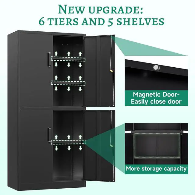 Alt view image 6 of 6 - Metal Storage Cabinet with Lock Door, Adjustable Shelf Steel Cabinets for Office, Home,Pantry,Kitchen,Garage Utility Cabinet (4 Door-Black)