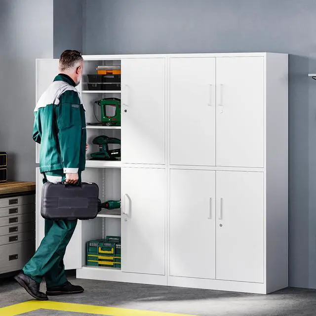 Alt view image 2 of 7 - Metal Storage Cabinet with Lock Door, Adjustable Shelf Steel Cabinets for Office, Home,Pantry,Kitchen,Garage Utility Cabinet (4 Door-White)
