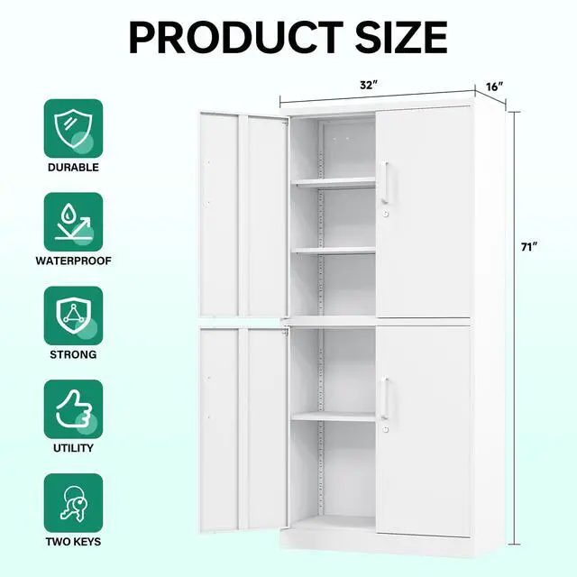 Alt view image 3 of 7 - Metal Storage Cabinet with Lock Door, Adjustable Shelf Steel Cabinets for Office, Home,Pantry,Kitchen,Garage Utility Cabinet (4 Door-White)
