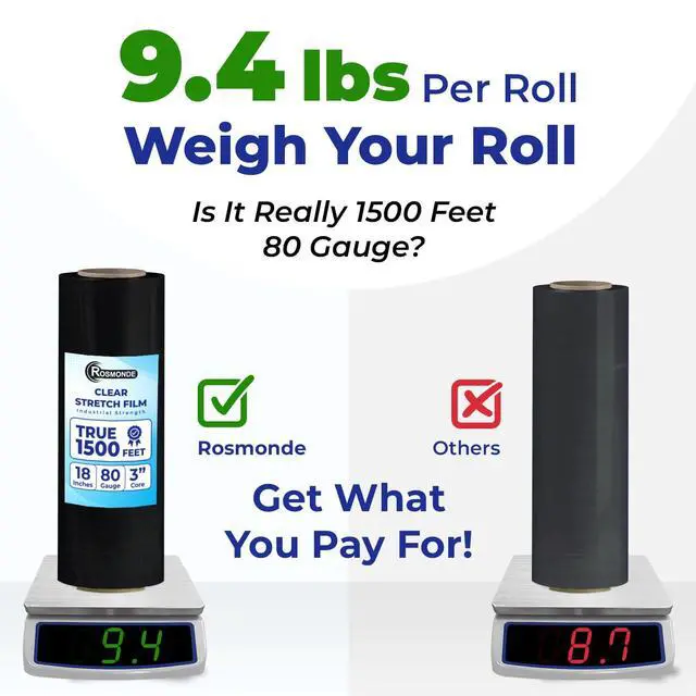 Alt view image 2 of 7 - Bulk Plastic Wrap, 5 Pack, True 18" x 1500 ft Black Shrink Wrap | Industrial Strength Pallet Stretch Wrap, 80 Gauge / 20 Microns, 9.4 lbs / Roll, Black Heavy Duty Shrink Wrap Roll, Bulk Wrap