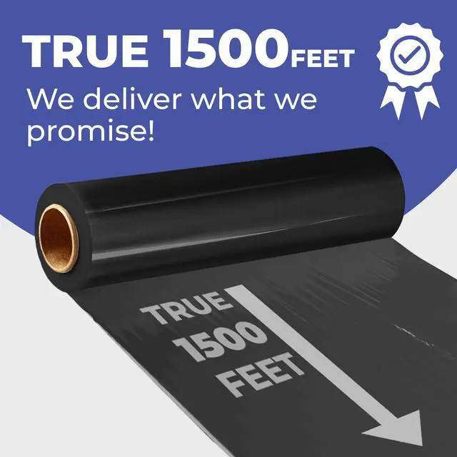 Alt view image 4 of 7 - Bulk Plastic Wrap, 5 Pack, True 18" x 1500 ft Black Shrink Wrap | Industrial Strength Pallet Stretch Wrap, 80 Gauge / 20 Microns, 9.4 lbs / Roll, Black Heavy Duty Shrink Wrap Roll, Bulk Wrap