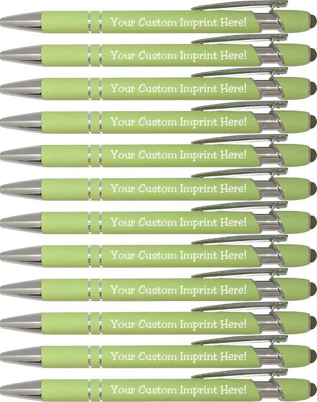 Alt view image 7 of 7 - ExpressDesigns - Pastel Premium Custom Pens with Stylus | Personalized Soft-Touch Metal Printed Name Pens w/Black Ink - Imprinted w/Logo or Message - 12 pcs/pack (Pastel Green)