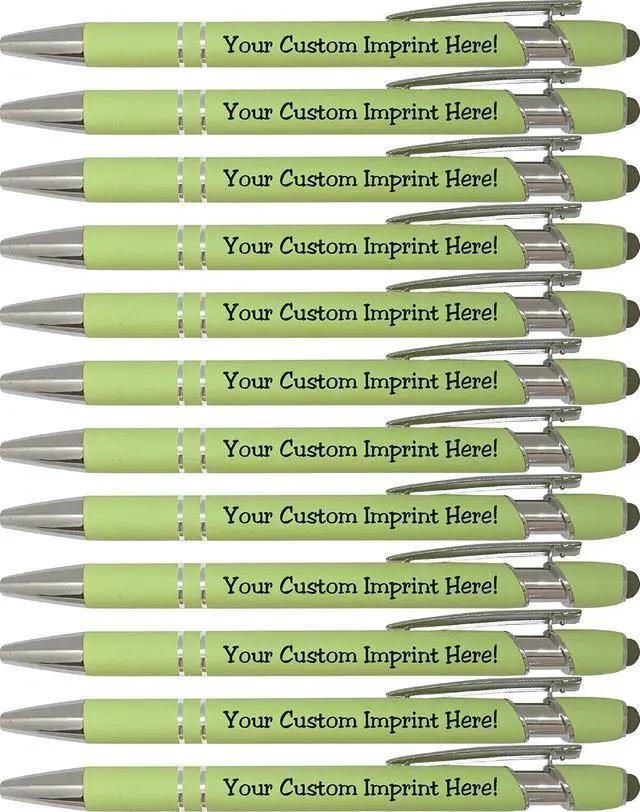Main image of ExpressDesigns - Pastel Premium Custom Pens with Stylus | Personalized Soft-Touch Metal Printed Name Pens w/Black Ink - Imprinted w/Logo or Message - 12 pcs/pack (Pastel Green)