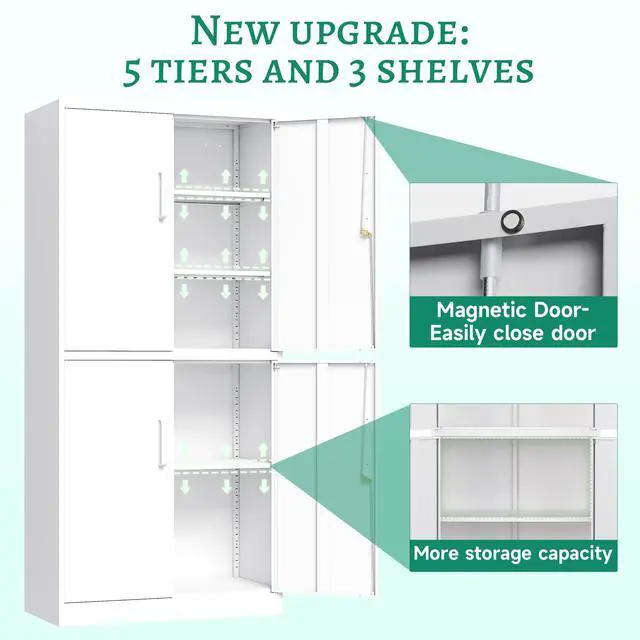 Alt view image 4 of 7 - Metal Storage Cabinet with Lock Door, Adjustable Shelf Steel Cabinets for Office, Home,Pantry,Kitchen,Garage Utility Cabinet (4 Door-White)