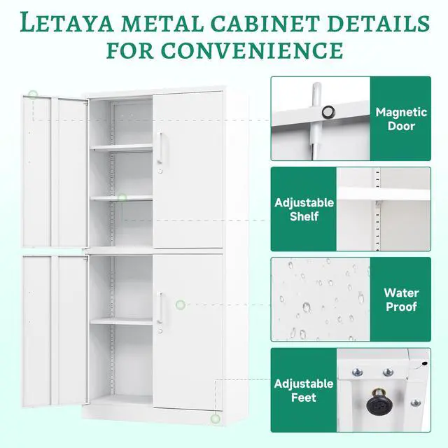 Alt view image 5 of 7 - Metal Storage Cabinet with Lock Door, Adjustable Shelf Steel Cabinets for Office, Home,Pantry,Kitchen,Garage Utility Cabinet (4 Door-White)