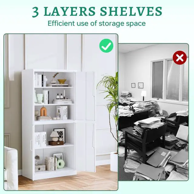 Alt view image 6 of 7 - Metal Storage Cabinet with Lock Door, Adjustable Shelf Steel Cabinets for Office, Home,Pantry,Kitchen,Garage Utility Cabinet (4 Door-White)