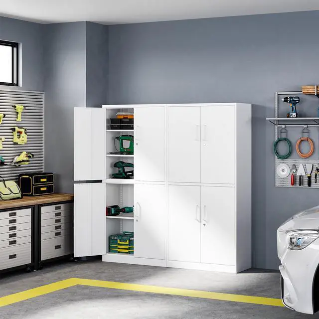 Alt view image 7 of 7 - Metal Storage Cabinet with Lock Door, Adjustable Shelf Steel Cabinets for Office, Home,Pantry,Kitchen,Garage Utility Cabinet (4 Door-White)