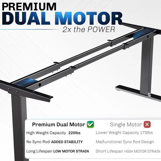 Alt view image 4 of 7 - Electric Dual Motor Stand Up Desk Frame for 40 to 85 inch Table Tops, Frame Only, 3 Stage Height Adjustable DIY Workstation with Memory Controller, Black, DESK-V103E