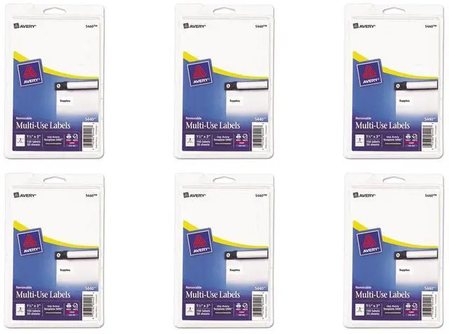Main image of Removable Multi-Use Labels, Inkjet/Laser Printers, 1.5 x 3, White, 3/Sheet, 50 Sheets/Pack, (5440), Sold as 6 Pack