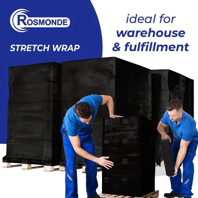 Alt view image 6 of 7 - Bulk Plastic Wrap, 5 Pack, True 18" x 1500 ft Black Shrink Wrap | Industrial Strength Pallet Stretch Wrap, 80 Gauge / 20 Microns, 9.4 lbs / Roll, Black Heavy Duty Shrink Wrap Roll, Bulk Wrap