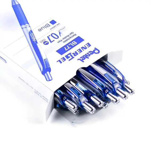 Alt view image 2 of 7 - ® EnerGel Retractable Liquid Gel Pens, Medium Point, 0.7 mm, Silver Barrel, Blue Ink, Pack Of 12