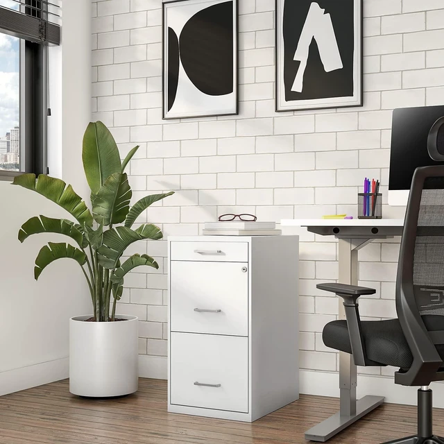 Alt view image 2 of 7 - 3-Drawer Vertical File Cabinet, Letter/Legal, Locking, White | Compatible storage for letter and legal documents in offices