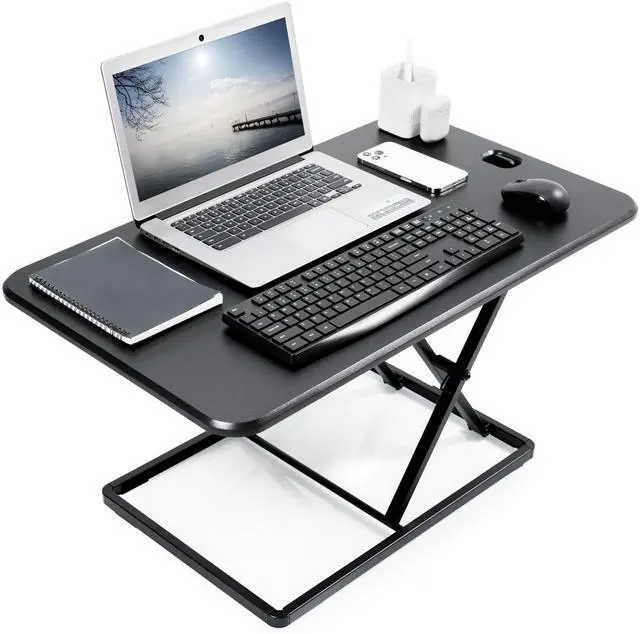 Main image of Ultra-Slim 32 Inch Single Top Height Adjustable Standing Desk Riser, Compact Sit Stand Desktop Converter for Monitor or Laptop, Black, DESK-V032J