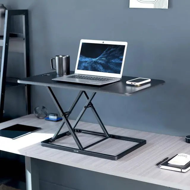 Alt view image 2 of 7 - Ultra-Slim 32 Inch Single Top Height Adjustable Standing Desk Riser, Compact Sit Stand Desktop Converter for Monitor or Laptop, Black, DESK-V032J